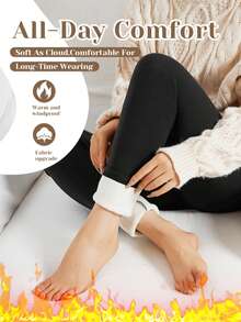 4pc Women Winter SportLeggings High Waist Thick Wool Pants Warm Velvet Thick Thermal Pants Fleece Legging - 4件(黑+灰+紅+藍) - 查看 2