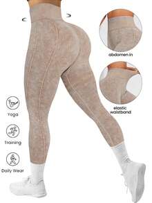 Women'S Seamless Outdoor Matte Sports Yoga Pants, High Waist High Elasticity Breathable Sweat-Wicking, Peach Butt Enhancing, Versatile Sports Leggings, Soft & Skin-Friendly Tights Spring - Rượu sâm banh - Xem 6