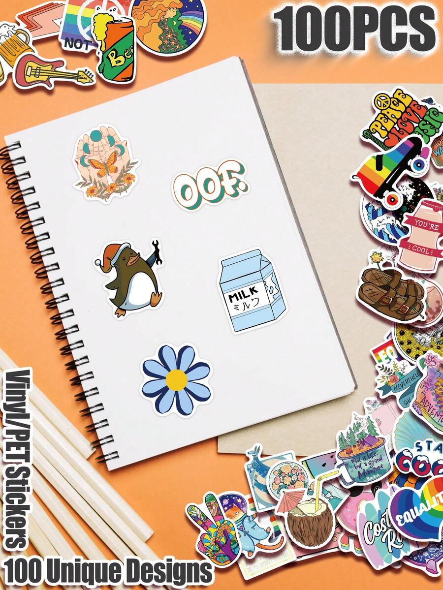 100 件可爱日常装饰主题乙烯基 2D 平面贴纸包，不重复，精致装饰，可移除贴花，无残留，非常适合返校季礼物、班级奖励、圣诞节、万圣节礼物、节日礼物、派对和家居装饰、生日礼物、笔记本电脑、汽车行李箱、滑板车手册、杯子、平板电脑、笔记本、水瓶、手机壳，高分辨率打印，色彩鲜艳，适合学生、青少年、办公室工作人员的有趣礼物 - 預設 - 查看 1