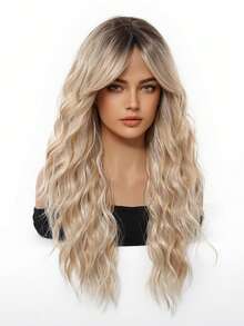 Long Wavy Ombre Brown Mix Blonde Highlight Wigs For Women Synthetic Hair Heat Resistant Ombre Wig For Daily Party Cosplay Use-24Inches - Tóc vàng ombre - Xem 4