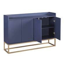 FCSQIU Mueble de cocina sin tiradores, 4 puertas, aparador con balda regulable y patas metálicas, 120 x 30 x 80 cm, para salón, cocina, color azul - Azul - Ver 11