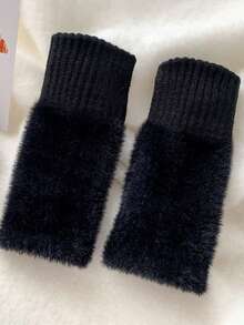 1 Pair Women Faux Fur Half Finger Gloves, Soft Warm Luxury Solid Color Knitted Fingerless Gloves, Wool Blend Half Finger Gloves, Knitted Wrist Exposed Finger Gloves, Multi-Functional Touchscreen, Suitable For Office, Students Writing