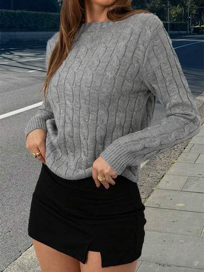 SOLTRB Women's Casual Versatile Simple Relaxed Commuter Style Knitted Solid Color Cable Knit Sweater, Daily Wear