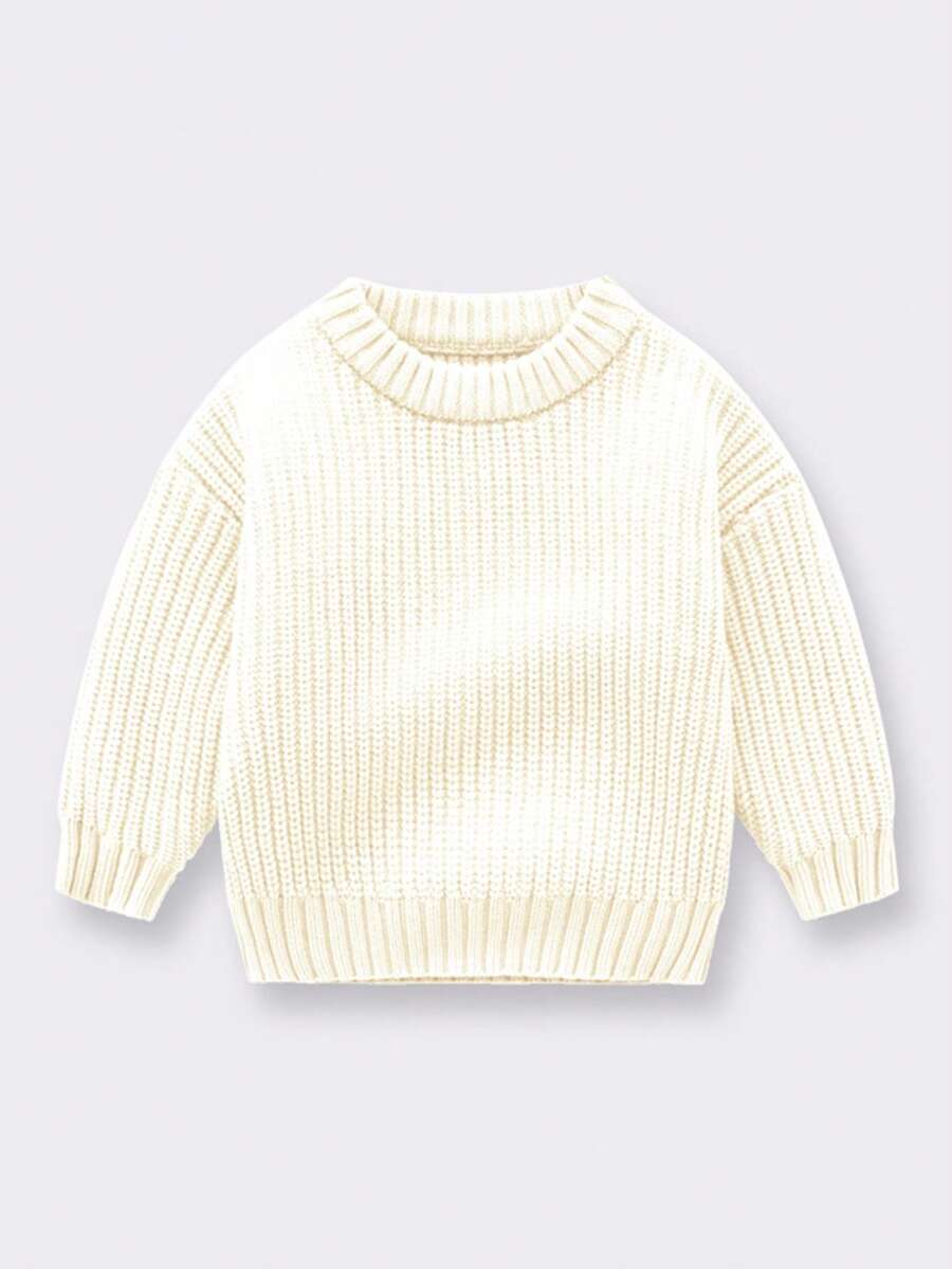 Baby BoyGirls Loose Solid Color Knit Pullover Sweater, Autumn/Winter - White - View 1