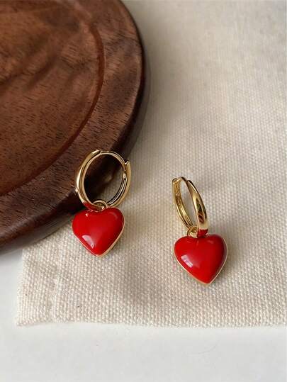 2pcs Reversible Oil Drop Heart-Shaped Earrings, Suitable For Women's Daily, Dating, Vacation, Wedding Wear Valentines,Mom,Mother,Mother's Day,Gift