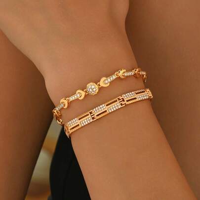 1 件时尚金色水钻手链套装，适合女性打造个性化堆叠风格