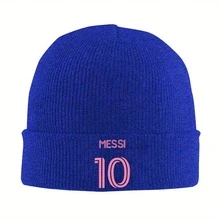 "Messi 10" Black Knit Beanie - Cozy Acrylic Winter Soccer Hat, Pink Embroidery, Hand-Washable For Men & Women, Cozy Winter Cap| Beanie|Handwashable Hat, Hat Beanie - Đen- - Xem 10