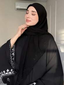 1pc Rhinestone Embellished Thin Chiffon Muslim Headscarf, Solid Color Lightweight Casual Scarf, Beach Shawl, 140*140cm