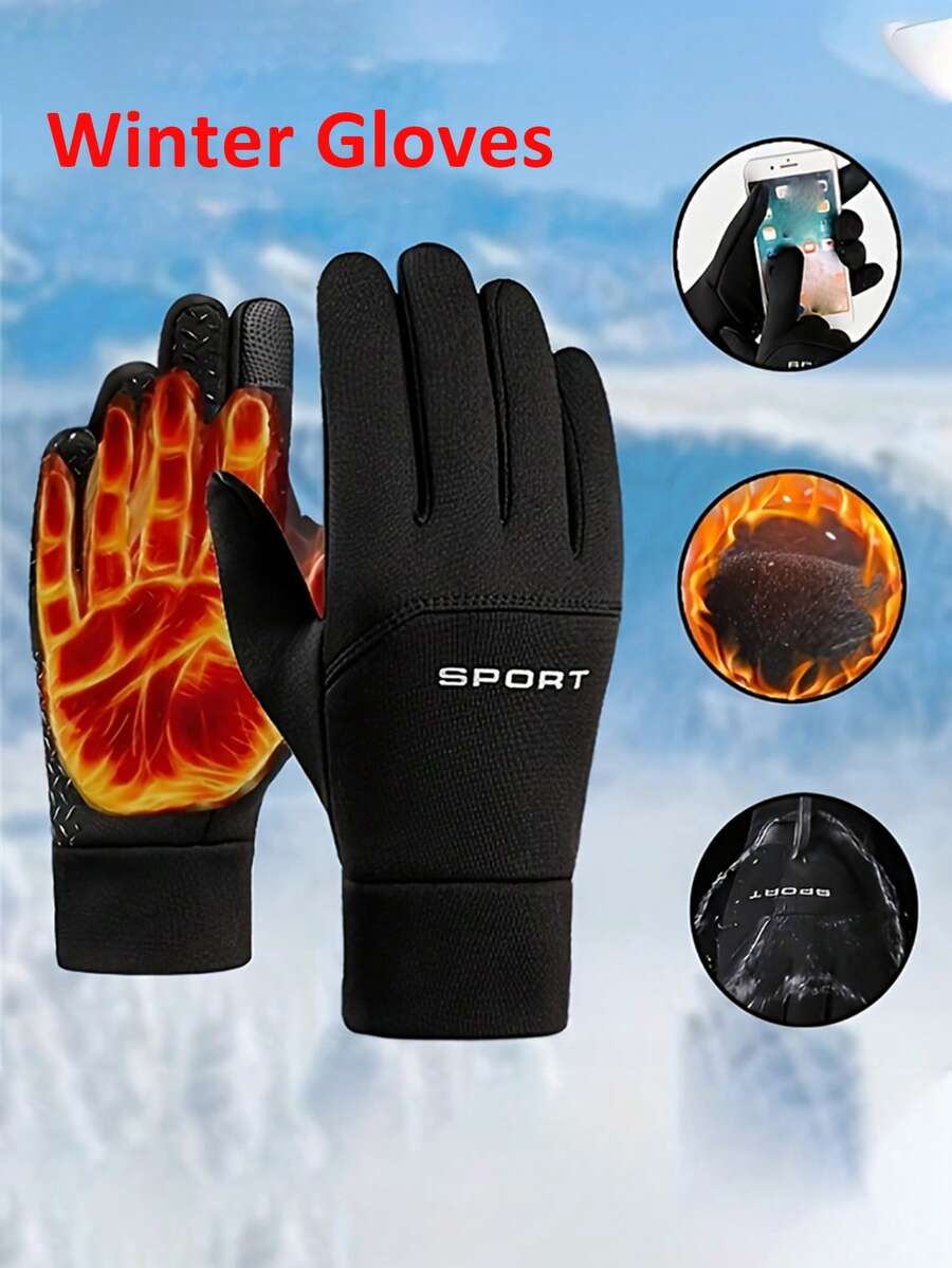 1Pair Winter Thermal Gloves -Gloves With Grip Enhancement, Touchscreen Compatible For Cycling, Skiing, Snowboarding - Unisex Gloves - Multicolor - View 1