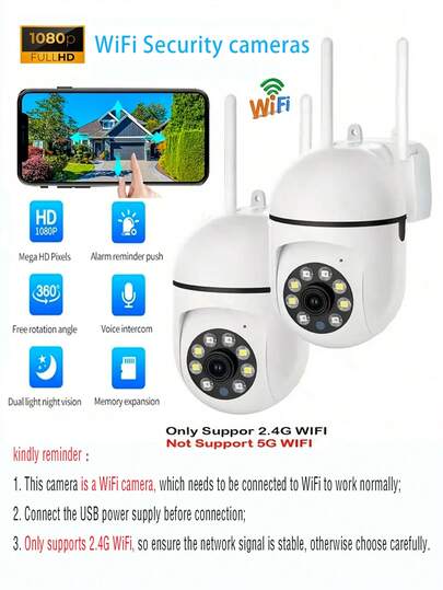 1 pieza/2 piezas Cámara de HD 1080P, Cámara de monitoreo de doméstica, Vista de 360°, Cámara WiFi de 2.4GHz, Llamada con un solo toque, Seguimiento inteligente de movimiento AI, Visión nocturna infrarroja, Cámara de vigilancia interior, Cámara de monitoreo de oficina