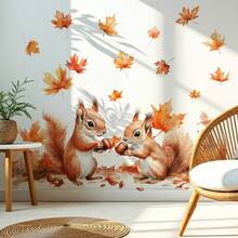 1 Set Autumn Maple Leaf & Squirrel Window Clings, For Thanksgiving, Room, Home Decor, Windows, Autumn Party, Doors, Storefront, Family Gathering, Holiday Celebration, Atmosphere Decoration, Theme Party, Reusable - Multicolor - View 3