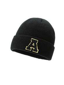 1 件儿童 A-Z 26 字母印花针织帽，柔软温暖秋冬头饰，适合婴儿少女女孩日常使用生日礼物 - 黑色 - 查看 6