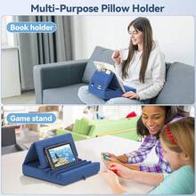 KDD Soporte de Almohada para Tablet - Base iPad Plegable para Cama, Regazo - Mesa Pillow Stand con Bolsillo Lápiz, iPad Pro 12.9 10.5 9.7 Air Mini 6 5 4 3 Kindle E-Reader, Gris - Azul - Ver 9
