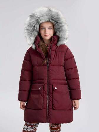 SOLOCOTE Tween Girls' Padded Coat, Mid-Length, Thick Thermal Lined, Warm For Winter