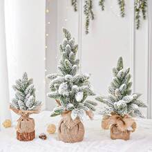 Brad de Crăciun artificial de masă, mini brad de Crăciun, conuri de pin, ramuri de zăpadă înghețate, mic brad de Crăciun flocat pentru birou sau dormitor, brad de Crăciun de masă pentru decor de Crăciun de interior, sărbători