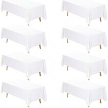 White Tablecloth Rectangle 60 X 102 Inch 2 Pack 6ft Polyester Fabric Table Cloths Rectangular Table Covers For Party Banquet Dining Birthday Wedding - White+60 x 102inch-8pack - View 1