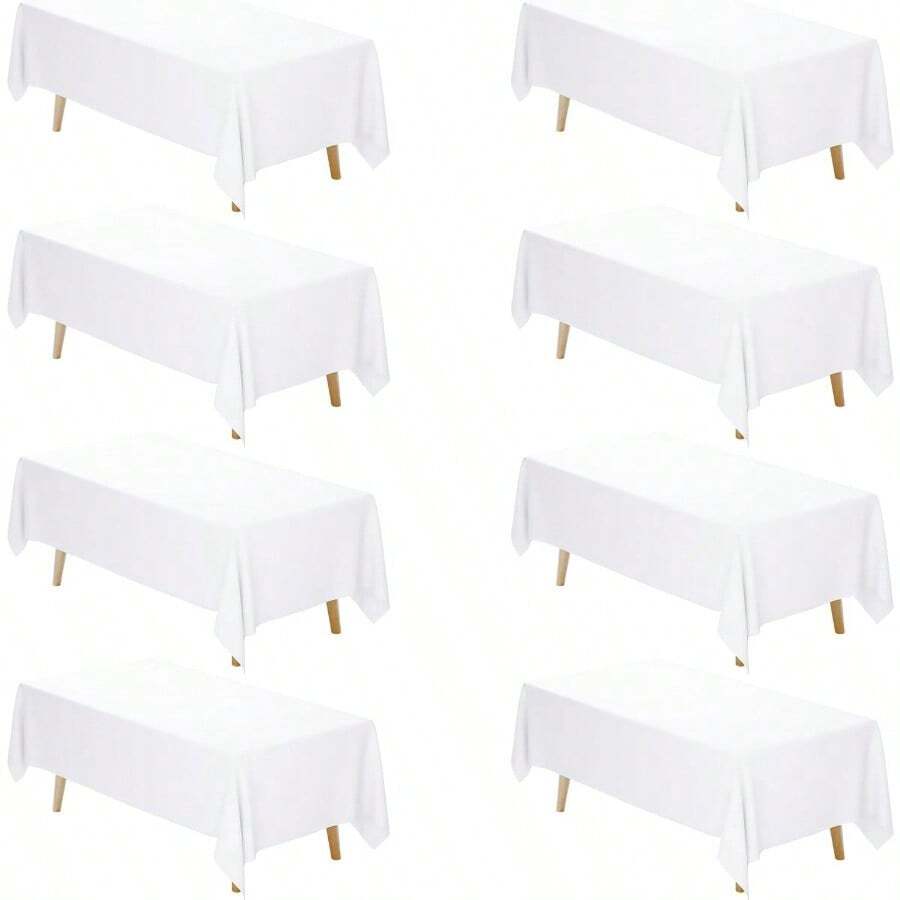 White Tablecloth Rectangle 60 X 102 Inch 2 Pack 6ft Polyester Fabric Table Cloths Rectangular Table Covers For Party Banquet Dining Birthday Wedding - White+60 x 102inch-8pack - View 1