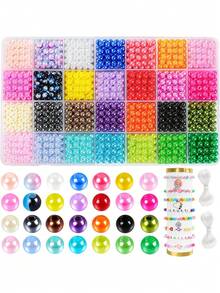 Pearl Beads Kit, Mix Colors Round Faux Pearl Beads Kit For Jewelry Making, DIY Friendship Bracelets Necklace Key Accessories Crafts