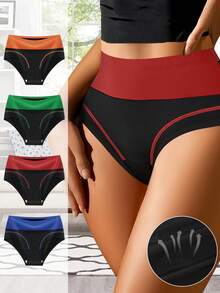 QUASTI 4-Pack Of Women's Plus-Size Briefs, Comfortable And Breathable, With A High-Rise Waist, Tummy Control, Body Shaping, And Hip Lift. Contrast Color Design - Multicolor - View 1