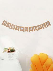 1 Set Baby Shower Dekorationen - Kraftpapier Wimpelkette mit Buchstaben, Taufe und Bade Dekoration, Geburtstags Party Hintergrund Dekoration - Braun - Übersicht 1