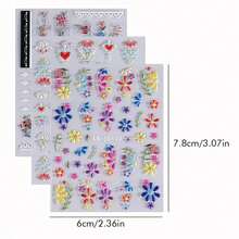3pcs 5D Embossed Floral  Nail Art Stickers - Matte Finish, Self-Adhesive For DIY Manicure & Pedicure Decor - 彩色 - 查看 5