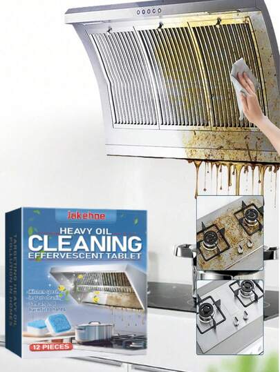 JUE FISH 厨房清洁泡腾片，去除厨房炉灶、烤箱和排气扇上的厚重油脂、油渍和污垢