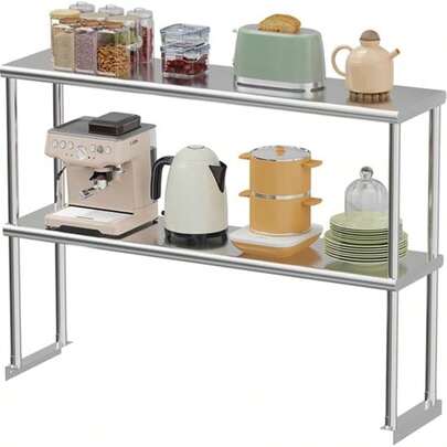Dragonpad Stainless Steel Overshelf For Prep & Work Table, 2-Tier Adjustable NSF Certified Double Deck Shelf For Restaurant, Bar, Kitchen, Garage, Utility Room, Commercial Use ﻿