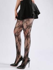 Sexy Ausschnitt-Jacquard-Fischnetz Schwarze Strumpfhose
