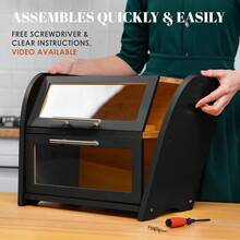 Arise Stylish Bamboo Bread Box For Kitchen Countertop Extra Large 2Shelf Wooden Bread Storage Container With Clear Windows And Air Vents Keep Bread Bagels And Rolls Fresh Self Assembly - 竹黑色 - 查看 6