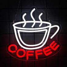 咖啡霓虹灯、咖啡杯 LED 标志、悬挂咖啡吧商业墙艺术标志霓虹灯、USB 供电明亮咖啡标志，适用于咖啡吧配件、咖啡馆、咖啡角、餐厅、节日、生日派对、家居装饰，易于安装。 - 多色光 - 查看 19