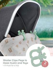 2Pcs Baby Stroller Clips, Gray & Green Secure Hold Clamps, Baby Mosquito Net Clips, Durable Plastic For Fixing Blankets/Toys, Practical Travel Essentials For Pram, Carrier, Trolley, All-Season Use