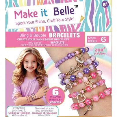 Hasbro Colorful And Glittering Bracelet Make It Belle Sparkle & Violet Bead Craft Kit: 240+Pcs DIY Bracelet Maker With 13 Charms (Crown/Bear/Flamingo) - Jewelry Gift For Girls Age 8+