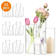 Tomnk 5/20/35/50pcs Glass Cylinder Vases, Glass Candle Holders-4, 6, 8, 9.8, 11.8 Inch Tall Hurricane Floating Glass Candle Holders Clear Flower Vases For Centerpieces Home Table Decor Wedding Party Decorations, Mother's Day Decor, Ideal Mother's Day Gift - trong suốt - Xem 13
