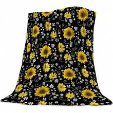 Yellow Sunflowers Bees Art Prints Throw Blanket, 2D Flat Soft Plush Flannel Throw Blankets For Bed/Couch/Sofa/Office/Camping, Perfect Caring Gift For Women Men, Easy To Care - 彩色 - 查看 1