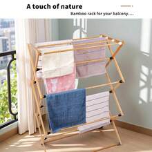 Tendedero de bambú desmontable, plegable y con toallero. Resistente, ideal para uso en interiores y exteriores. Multiusos (plegado). - Naranja - Ver 7