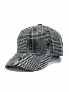 1 pieza Gorra de béisbol decorativa de poliéster con protección UV, estilo bohemio casual a cuadros y con letras, para mujer, de moda minimalista versátil para el otoño/invierno con visera curva ajustada, unisex - gorra de béisbol - Ver 2