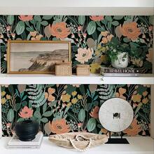 Simon&Siff Colorful Floral Peel And Stick Contact Paper, 17.3"X120" Watercolor Small Flower Self Adhesive Wallpaper Floral Wallpaper For Bedroom Living Room Cabinet, Covering 14.42 Sq.Ft - Xanh lá/Hồng - Xem 3