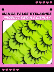 7 Pairs Fluffy Wispy Faux Mink Manga Lashes – Kawaii Date Night & Filming Cat Eye False Eyelashes Extension Kit Strip Lashes,Lashes,Eyelashes,Fake Lashes - Black - View 3