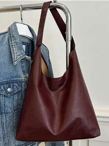 Bolso de hombro de mujer de gran capacidad y unicolor vintage, bolso cruzado multifuncional, bolso de hombro de mujer, bolso cruzado de gran capacidad, bolso de trabajo casual - Burdeos - Ver 4