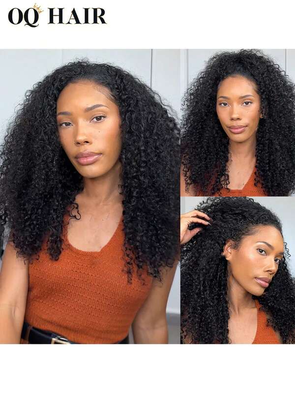 OQ Parrucca Bob riccio crespo senza colla, con parrucca frontale in pizzo trasparente 7*5 pre-tagliata, 180% di densità, lunghezza 10-16 pollici, capelli umani non trattati, colore nero naturale, linea del capello naturale pre-sfoltita, parrucche di alta qualità e alla moda, adatte per costumi di Ognissanti, acconciature da cosplay, matrimoni, per principianti, viaggi, stile Y2K, vacanze per donne