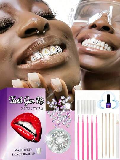 160pcs Self-Adhesive Rhinestone Tooth Jewelry Set, Sparkling Crystal Teeth Decor, Removable & Reusable, Fashionable Bling Accessories For Halloween, Parties, Clubs - Unisex