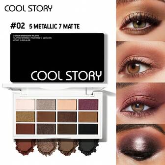 Paleta de sombras de ojos de 12 colores con cuentas mate, resistente al agua y al sudor. Ideal para maquillaje de ojos diario y de ocasiones especiales para entusiastas del maquillaje.