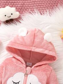 2pcs Set, Casual Elegant Sweet Cute Baby Girl Outfit, Soft & Comfortable, Cartoon Cloud Embroidery 3D Hooded Fleece Jacket & Pants Set, Infant Girl Autumn Clothes, Suitable For Daily, Vacation, Party, Outing - Multicolor - View 4