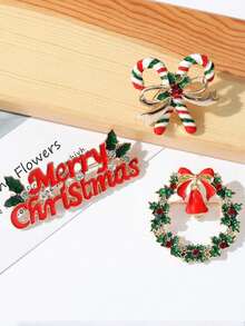 1 件/3 件圣诞胸针套装，时尚个性化圣诞花环、铃铛、字母、水钻珐琅金属徽章配饰礼物 - 彩色 - 查看 2