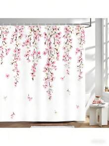 1 buc perdea de duș roz cu flori de cireș japoneze Sakura florale de primăvară decorative perdea de baie decor de Crăciun