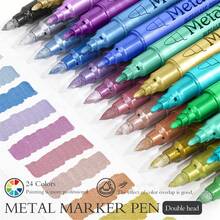 GuangNa 12/24 Colors Dual Tips Metallic Waterproof Permanent Paint Marker Pens For DIY Epoxy Resin Mold Drawing Craft Graffiti Art Supplies