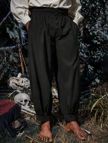Men's Cotton Gothic Trousers Medieval Pirate Renaissance Viking Knicker Style Halloween Costume Essential - Black - View 1