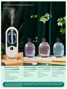 Un diffuseur d'arômes intelligent blanc, diffuseur d'huiles essentielles pour la maison au design minimaliste et moderne, avec 5 modes de fonctionnement et un éclairage ambiant romantique et coloré. Rechargeable par USB. Disponible avec un choix de sets d'huiles essentielles parfumées de 1 ou 3 bouteilles. Convient pour les chambres à coucher, les salons, les bureaux, les pièces pour animaux de compagnie et la désodorisation de la salle de bain. Également idéal comme décoration de fête, décoration d'intérieur ou cadeau de Noël.