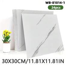 12/24 件哑光奢华大理石地砖，厚实，现代风格耐磨材料，易于 DIY 安装，适用于厨房、浴室、客厅、办公室和其他室内地板和墙壁，优雅的家居装饰，易于安装的贴纸，防滑地砖，防水墙贴 - 彩色 - 查看 24