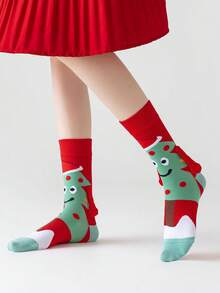 1 Par de Meias Casuais Confortáveis para Homens com Padrão Criativo e Divertido de Árvore de Natal e Mãos Dadas, Até a Panturrilha